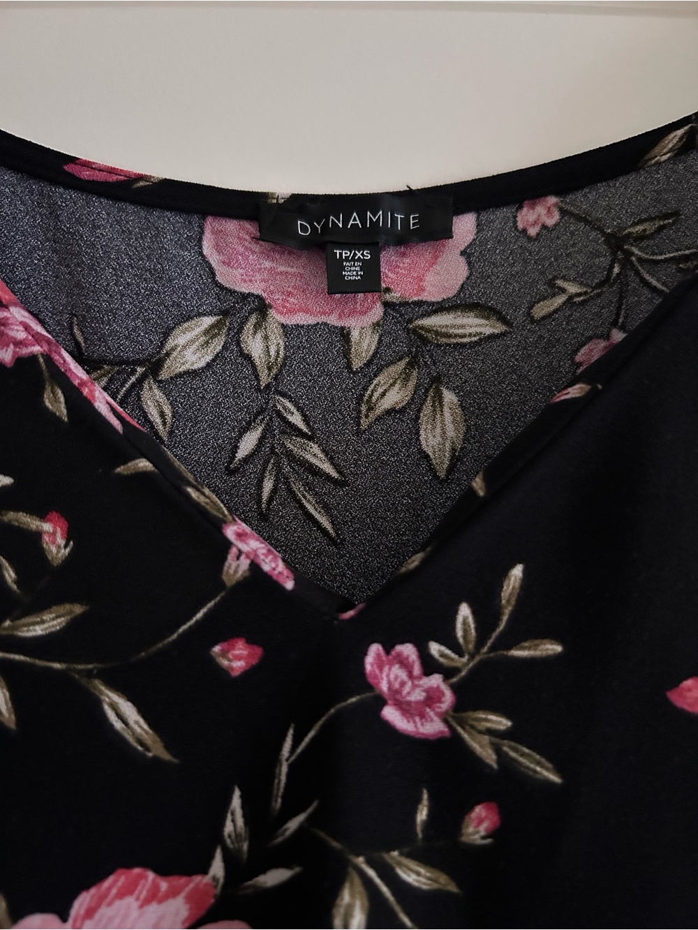 Dynamite Black Long-Sleeve V-Neck Dress with Pink Rose Print - Picture 3 of 3